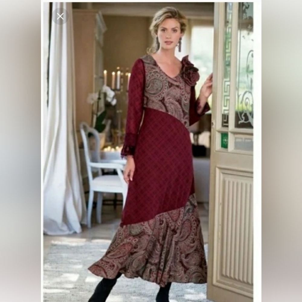 Soft surroundings mixed print dress country boho made in india petite medium